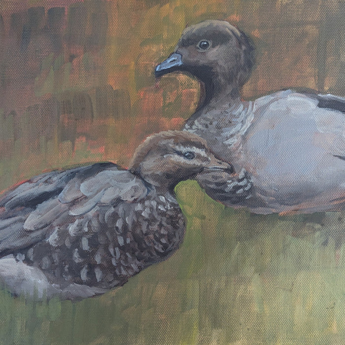 Painting of two ducks on a natural background